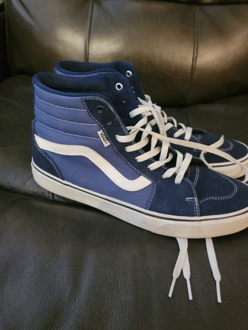 Bately Worn Vans Sk8-Hi High Top Sneakers in Navy & White